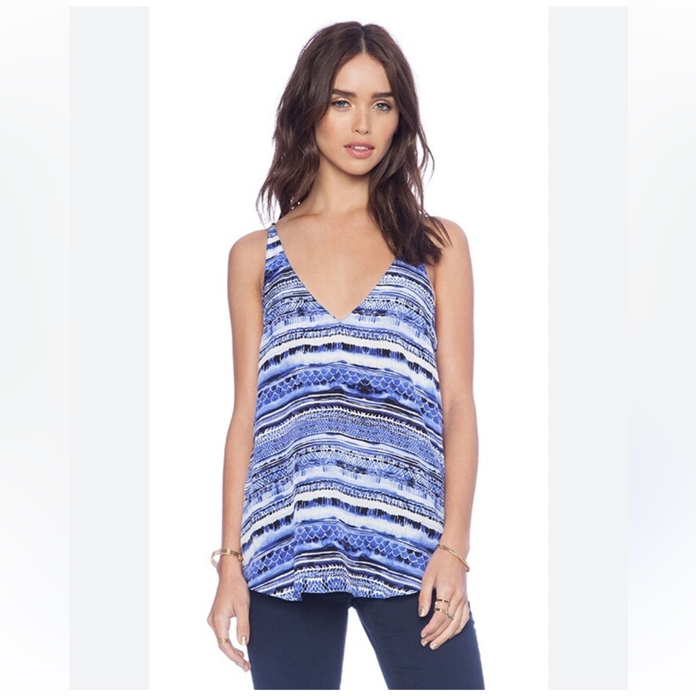 Revolve Rory Becca Kingston Tank Top Camisole Silk Stapleton Blue Pattern
